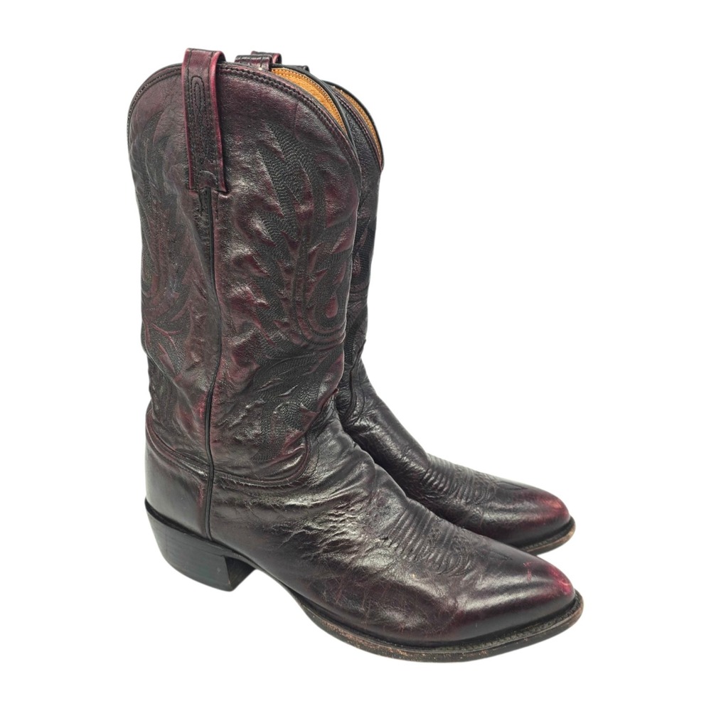 Lucchese Carson Boots Mens 11.5 EE M1021 Black Cherry Leather Western Cowboy